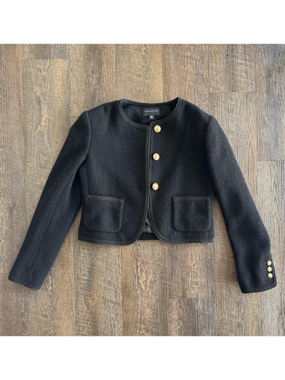 Club Monaco Tweed Cutaway Jacket in Black, Size 0